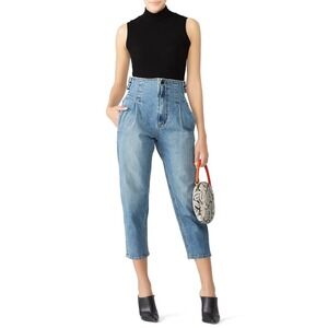 COLOVOS Vintage Buckle Jeans High Waisted Light Wash Blue Tapered French Girl 0